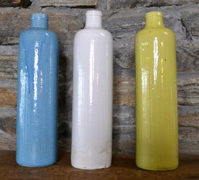 Vintage Ceramic Wine Bottles Blue White & Yellow