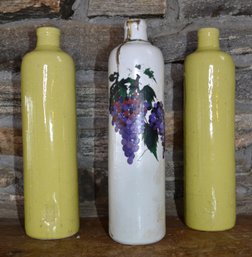 Vintage Ceramic Wine Bottles Yellow And Grape Motif