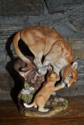 Mountain Lion & Cub Porcelain Figurines Andrea By Sadek