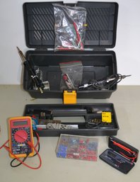 Tool Box With Assorted Soldering Irons, Solder, Meters & More