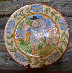 Stoneware Platter Man On Donkey Headed To The Village