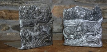 National Wildlife Federation Gray Wolf Metal Pewter Book Ends