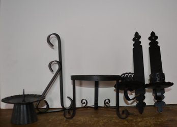 Assortment Of Wrought Iron Candle Holders And Hanger