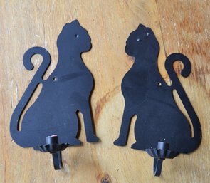 Metal Pair Of Cat Wall Mount Candle Holders