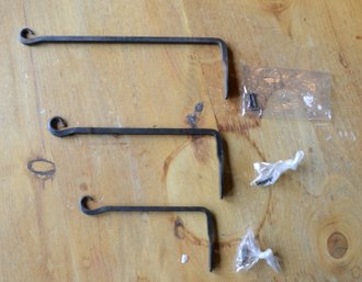 Great Selection Of Three Wrought Iron Right Angled Straight Hooks