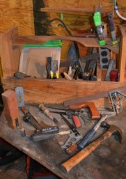 Wood Tool Box Filled With Assorted Tools