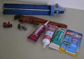 Large Caulk Gun, Pipe Cutters, Pipe Wrench & Adhesives