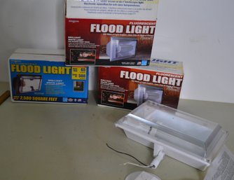 3 Fluorescent Flood Lights - 2 Floure X & 1 Lights Of America