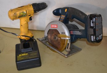 Dewalt Drill, Battery & Charger And Ryobi Circular Saw & Battery 18V