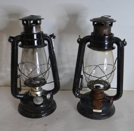 Pair Of Two Black Oil Lamps