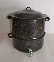 Large Speckled Enamelware Steamer With Spout