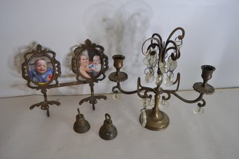 Brass Frame With Hooks, Candlestick Holder And Bells