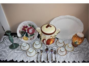 The Perfect Hostess Lot With Serving Bowl, Espresso Cups & Saucers, Extra Silverware, Gold Trim Vase & More
