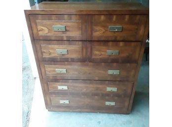 Bassett Wooden Dresser: Five Drawers With Brass Metal Pulls