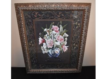Framed Floral Art Print With Black Background