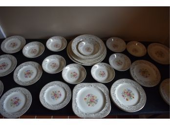 Assorted Dishes: 1 Dinner Plate, 1 Soup Bowl, 9 Small Bowls, 8 Dessert Plates, 6 Bread Plates & More