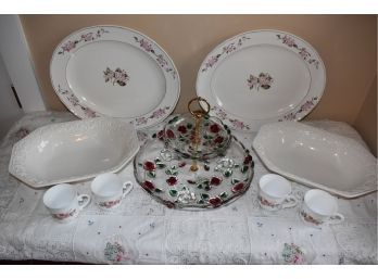 The Perfect Hostess Lot II With Serving Platters, Extra Silverware, Gold Trim Vase & More