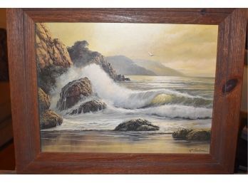 Framed Seascape 'Waves In A Cove' By WM Blackman