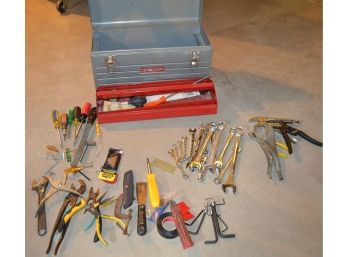 Metal Craftsman Toolbox With Assorted Wrenches & Other Tools