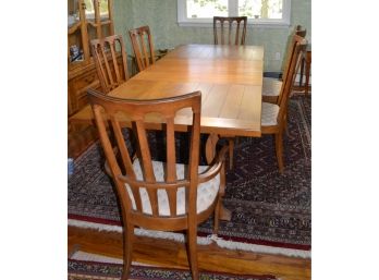 French Country Style Solid Wood Table With Walter A Wabash Construction - Three Leaf Six Chairs