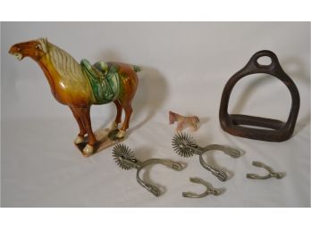 Getty Up!  With These Two Sets Of Spurs, Ceramic Stur Up And Two Horses