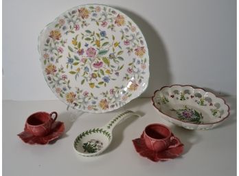 A Floral Arrangement - Portmeirion Spoon Rest, Senegal Cups, Haddon Hall Minton Platter & Hand Painted Dish