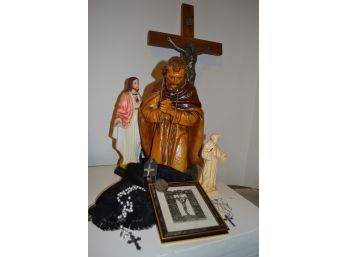 Religious Figures Wood Cross And Other Items