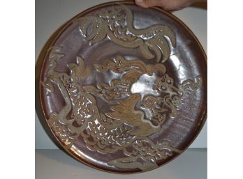 Large Impressive Hand Crafted Dragon Platter Low Bowl - Signed