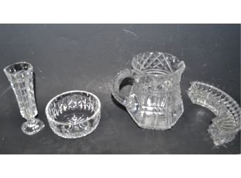 Four Assorted Glass Items - Pitcher, Dishes And Vase