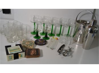 Lets Shake Things Up! - Lot Of Glassware, Ice Bucket & Shaker