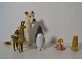 Curious Collection Of Critters - JHR Vintage Dog Brass Llama & Other Stone Figurines