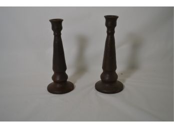 Pair Of Hand Made Chilean Pottery Candlesticks