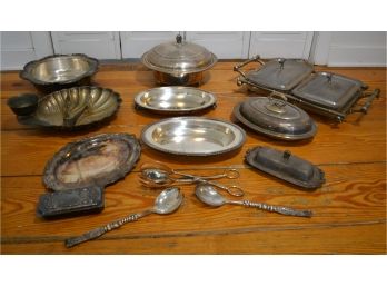 Assorted Silver Plate Serving Platters And Trays And Others