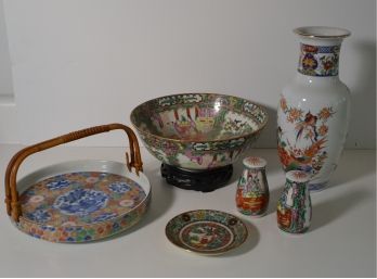Nice Collection Of Asian Ceramic Pieces - Shogun Dynasty Vase Hong Kong Bowl & More
