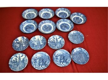 Rare Liberty Blue Historic Colonial Coasters And Small Bowls