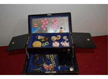 Pot Luck Of Costume Jewelry In Oriental Music Box