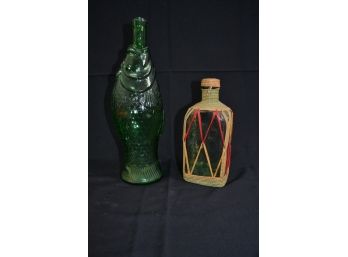 A Pair Of Green Glass Wine Bottles