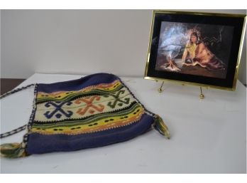 Hand Woven Wool Purse Indian Maiden Framed Art Print.