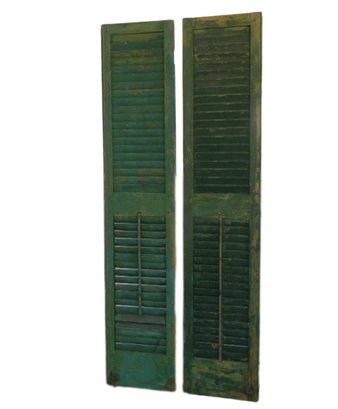 Antique Louvered Window Shutters, Early 1900's Mortis Tenon, 71 1/8 X 14 3/8 X 1 18 Sunroom
