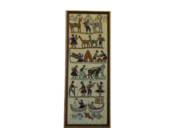 Vintage Peruvian Crewelwork Story Telling Tapestry Embroidered Folk Art Textile - 2 Of 2 - Inca, Bolivia 60x24