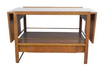 Mid-century, Walnut, Drexel Heritage, Parallel Drop Leaf End Table With Drawer, Cart, Coffee Table