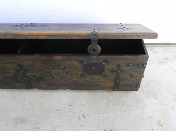 Heavy Hand Wrought Iron Contemporary Spanish Colonial Wood Chest, Trunk, Wood Carvings, Treasure Chest