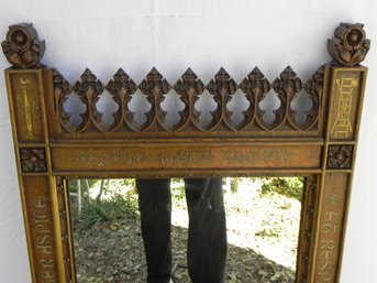 Old English Oak Hand Carved, Catholic ? Church Mirror, Latin Verse - Stunning - Gothic Revival, French