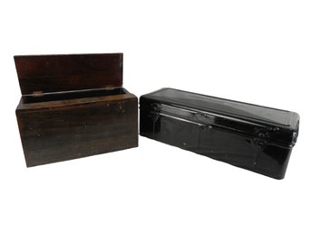 2 Boxes, 1 - Wood With Lift Top, 2 - Black Powder Coated Metal - Model T, Auto Trunk Box, Chest ? No Clue Here