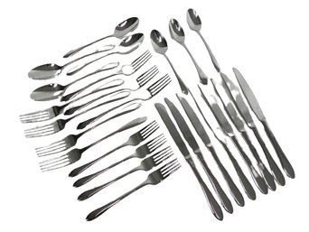 Dansk Stainless Steel Flatware Set - 8 Knives, 7 Dinner Forks, 4 Salad Forks, 4 Large Spoons, 3 Small Spoons