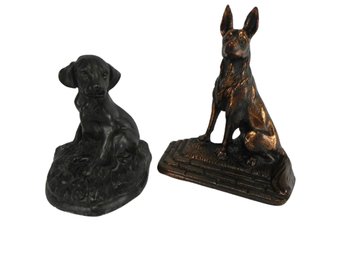 2 Vintage Dog Bookends - 1 German Shepard, 1 Pouting Puppy Love - Antique 1920s 1930s 1940s ?