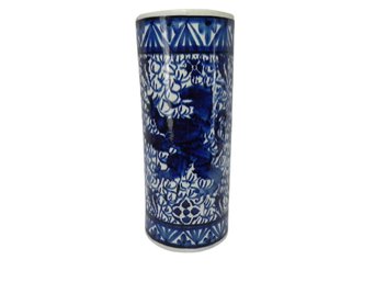 Antique Spanish Talavera Ceramic Blue And White Ware Umbrella Stand, Floor Vase, Portuguese, Portugal,  Lion