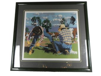 Bill Schenck, 'Branding' Serigraph 1981, 17 Of 74, Cowboy Art, Cattle Ranching, Santa Fe, New Mexico, Schneck