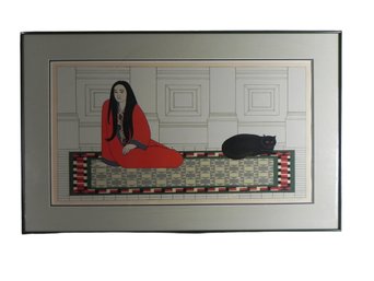 Will Barnet Lithograph Soliloquy  - Woman On Persian Rug With Black Cat, AP, Artist Proof, 33 Wide - 21 Tall