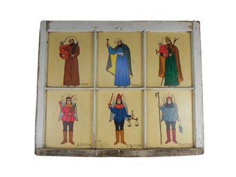 Vintage Hand Painted Window And Saints In Panels, Retablo Style ? Silo, Albuquerque, New Mexico, Signed